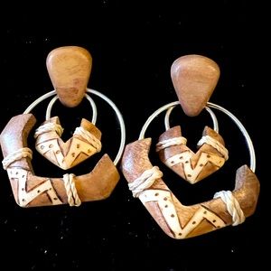 Wood Boho Style Pierced Earrings
